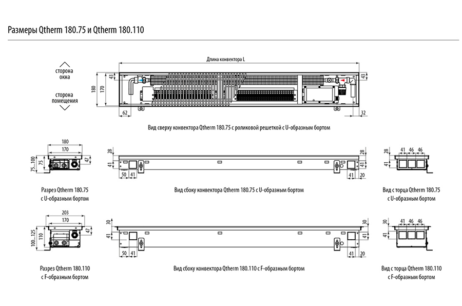 Размеры Qtherm 180.75 и Qtherm 180.110