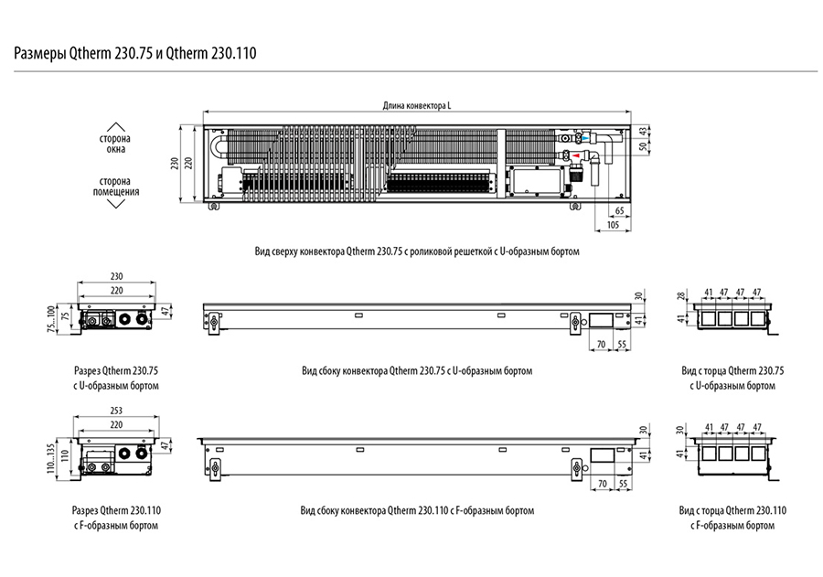 Размеры Qtherm 230.75 и Qtherm 230.110